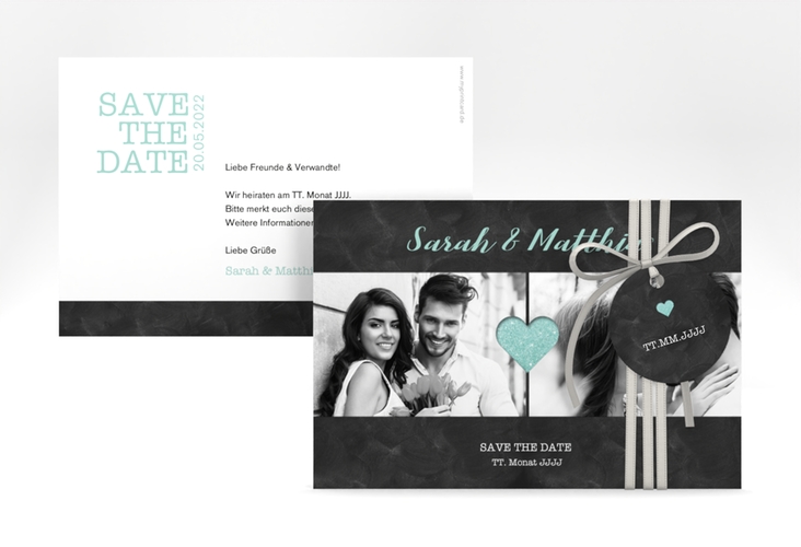 Save the Date-Karte Sparkly A6 Karte quer tuerkis hochglanz