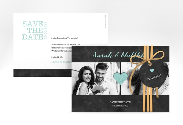 Save the Date-Karte Sparkly A6 Karte quer tuerkis hochglanz