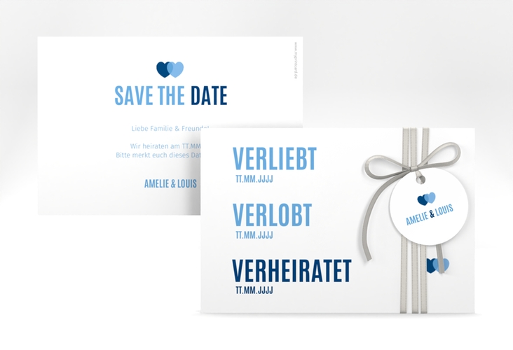 Save the Date-Karte Couple A6 Karte quer blau hochglanz