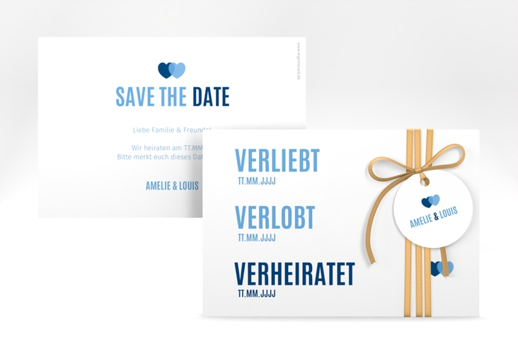 Save the Date-Karte Couple A6 Karte quer blau hochglanz