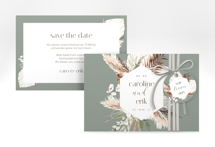 Save the Date-Karte Bohemian A6 Karte quer gruen hochglanz