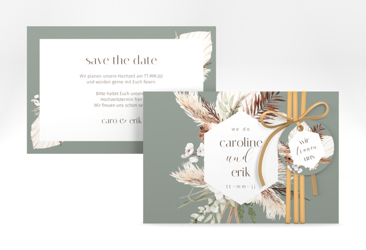 Save the Date-Karte Bohemian A6 Karte quer gruen hochglanz