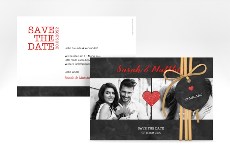 Save the Date-Karte Sparkly A6 Karte quer rot hochglanz