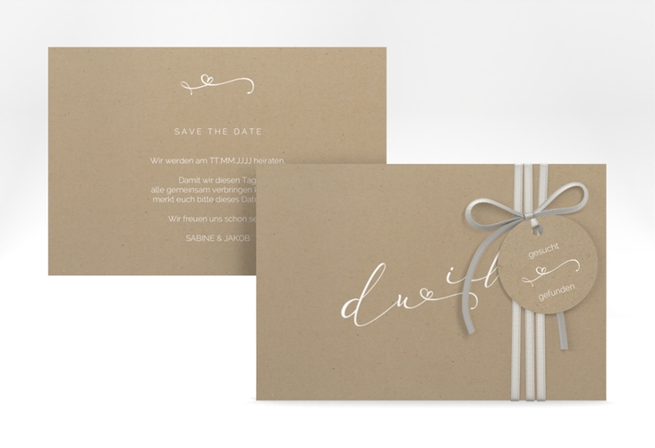 Save the Date-Karte Zweisamkeit A6 Karte quer Kraftpapier hochglanz im minimalistischen Stil mit Aufschrift du & ich
