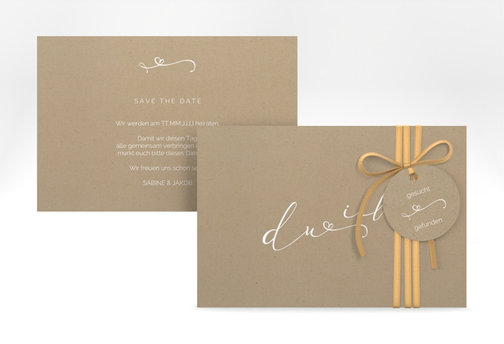 Save the Date-Karte Zweisamkeit A6 Karte quer Kraftpapier hochglanz im minimalistischen Stil mit Aufschrift du & ich
