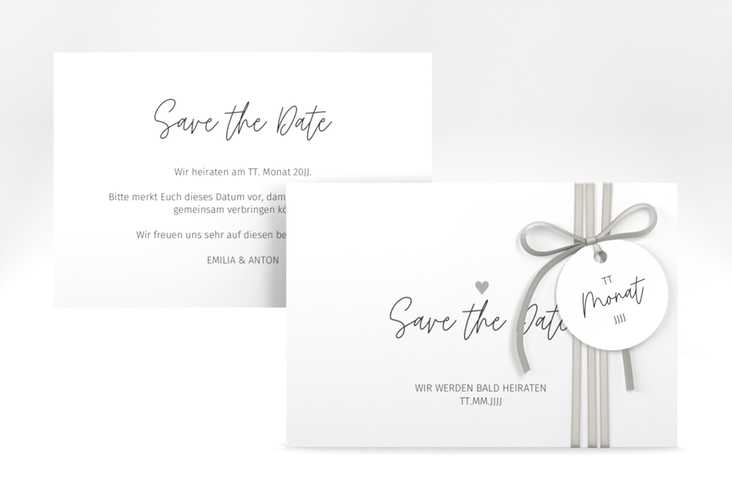 Save the Date-Karte Herzschlag A6 Karte quer weiss schlicht und elegant mit Herzchen