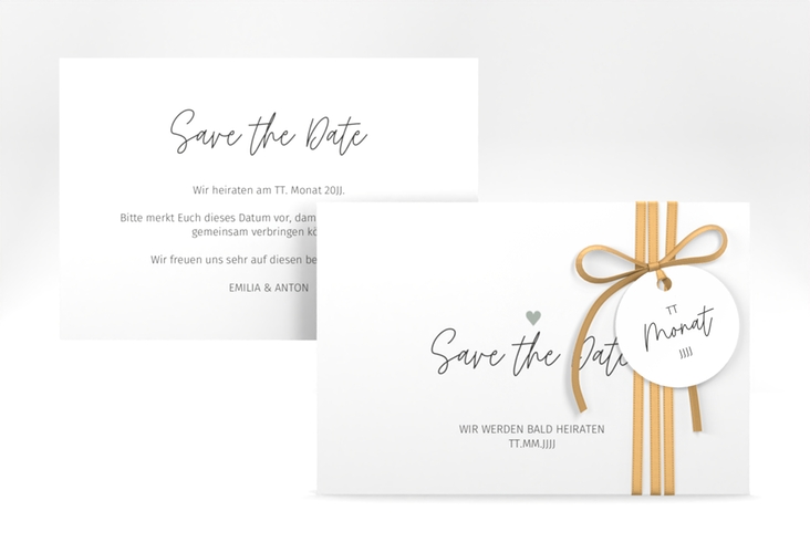 Save the Date-Karte Herzschlag A6 Karte quer weiss schlicht und elegant mit Herzchen