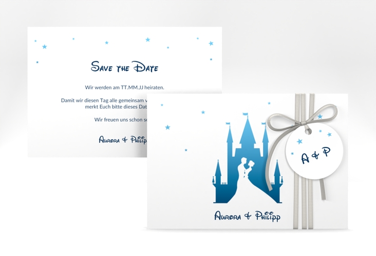 Save the Date-Karte Castle A6 Karte quer blau