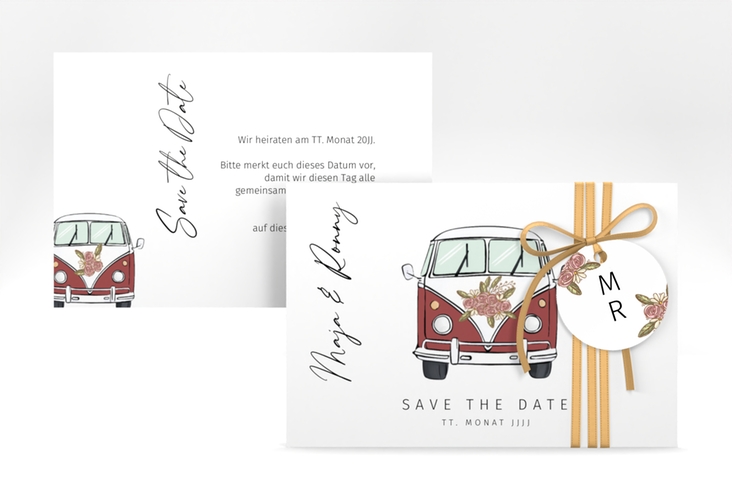 Save the Date-Karte Hochzeitsbulli A6 Karte quer rot hochglanz