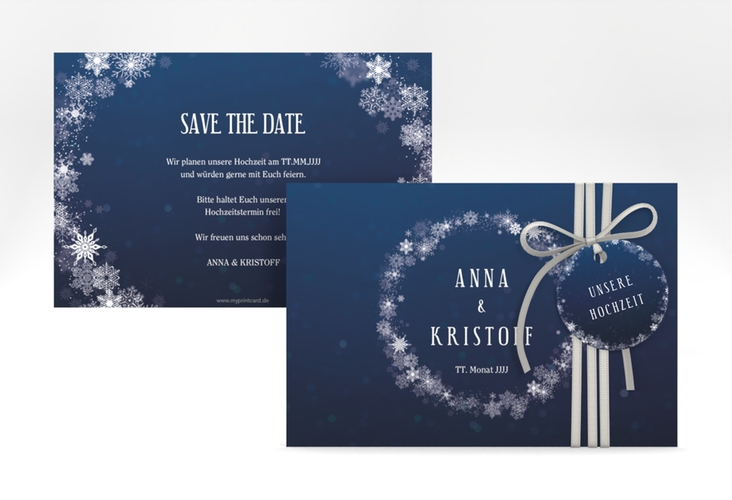 Save the Date-Karte Winterdream A6 Karte quer mit Eisblumen