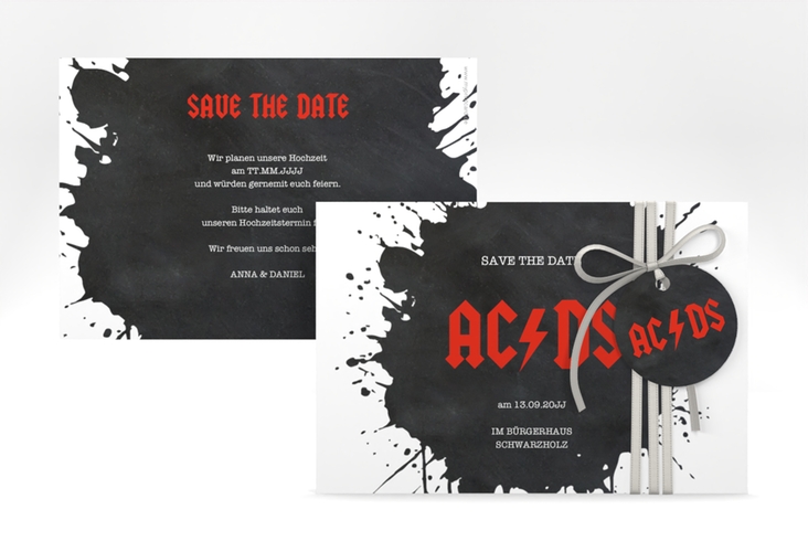 Save the Date-Karte Hardrock A6 Karte quer schwarz für Rockband-Fans