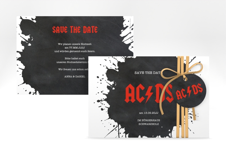Save the Date-Karte Hardrock A6 Karte quer schwarz für Rockband-Fans