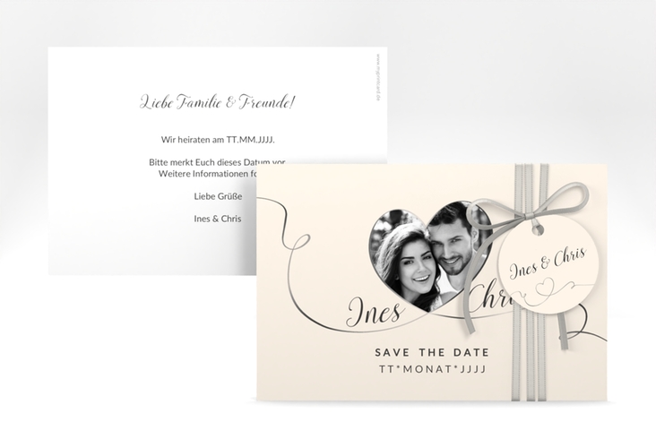 Save the Date-Karte Hochzeit Dolce A6 Karte quer beige hochglanz