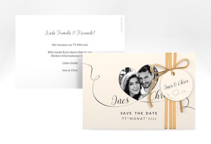 Save the Date-Karte Hochzeit Dolce A6 Karte quer beige hochglanz