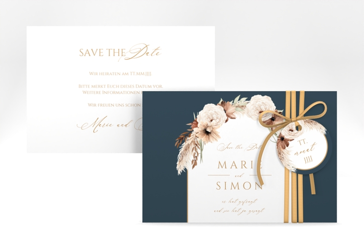 Save the Date-Karte Blumenbogen A6 Karte quer blau hochglanz