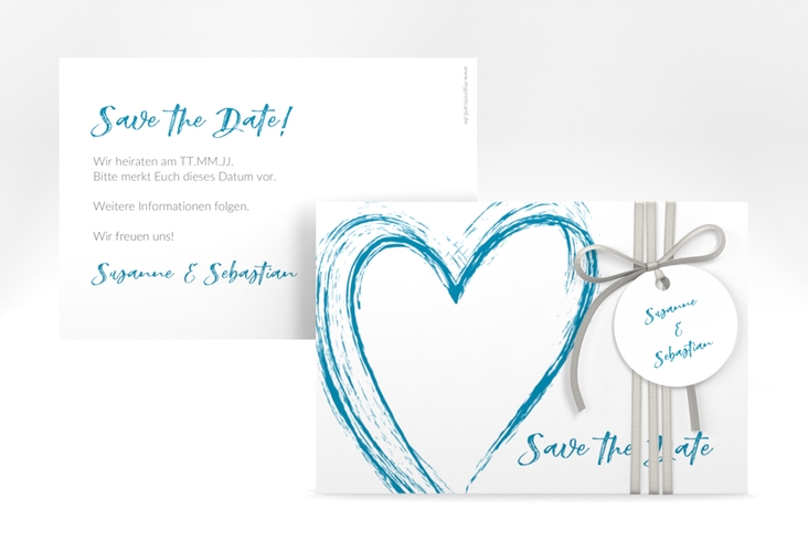 Save the Date-Karte Liebe A6 Karte quer tuerkis hochglanz