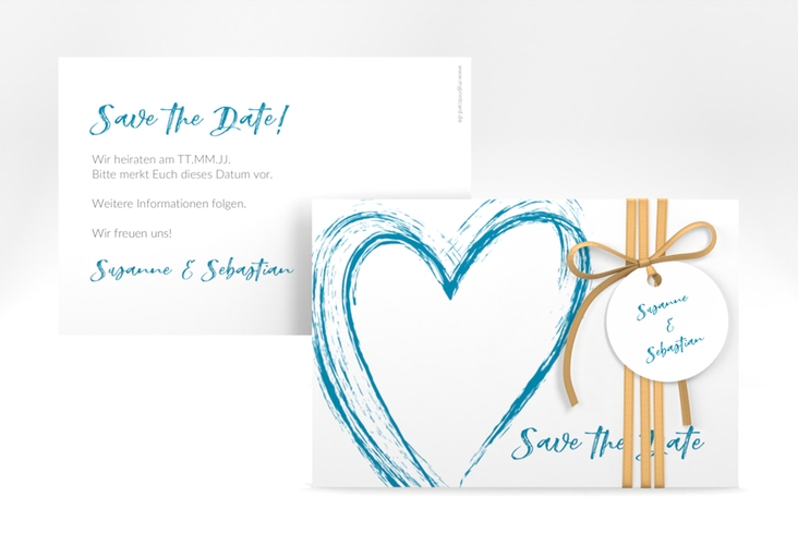 Save the Date-Karte Liebe A6 Karte quer tuerkis hochglanz
