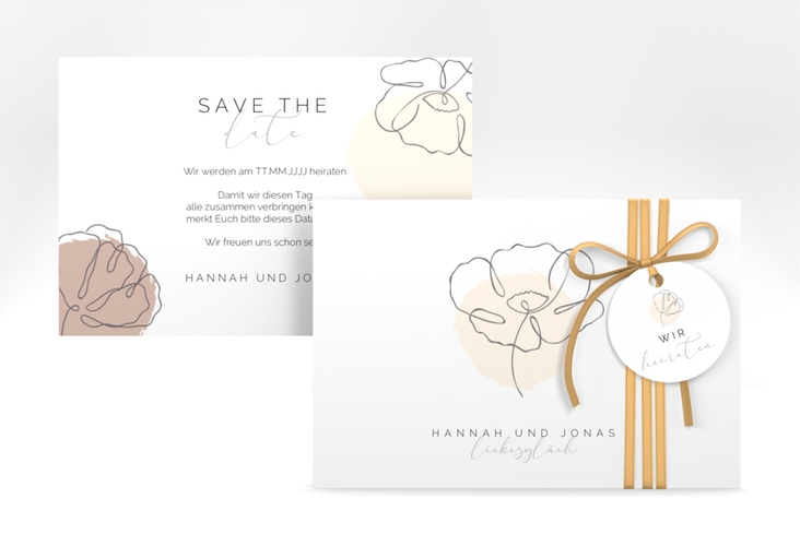 Save the Date-Karte Flowerline A6 Karte quer apricot