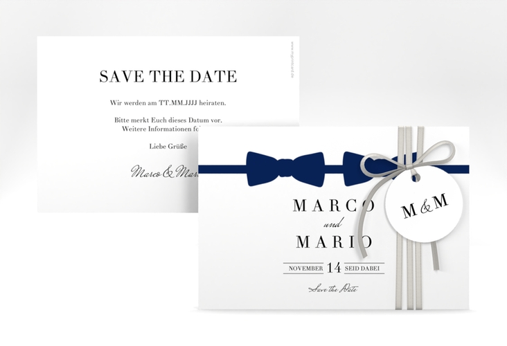 Save the Date-Karte Suits A6 Karte quer blau hochglanz