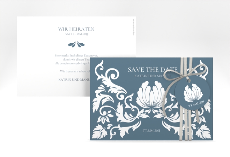 Save the Date-Karte Royal A6 Karte quer mit barockem Blumen-Ornament