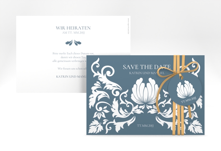 Save the Date-Karte Royal A6 Karte quer mit barockem Blumen-Ornament