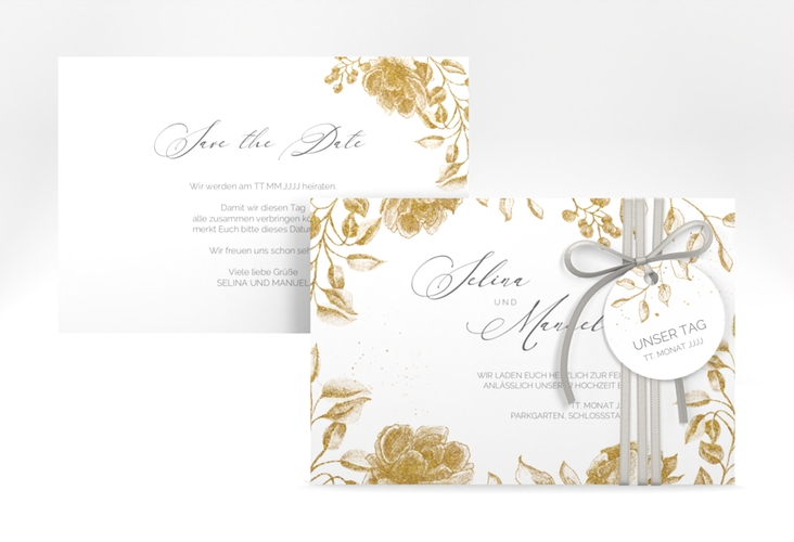Save the Date-Karte Blattgold A6 Karte quer gold