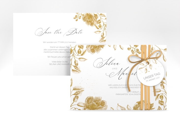 Save the Date-Karte Blattgold A6 Karte quer gold