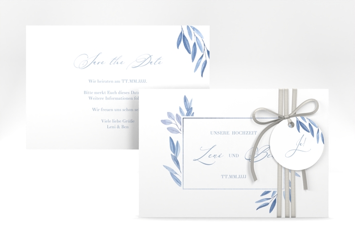 Save the Date-Karte Classicblue A6 Karte quer weiss hochglanz