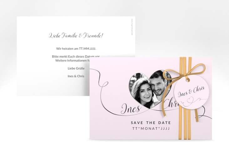 Save the Date-Karte Hochzeit Dolce A6 Karte quer rosa hochglanz