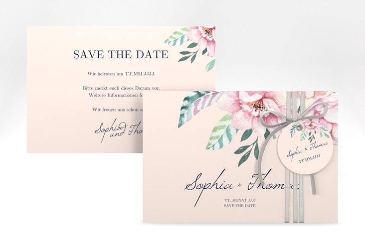 Save the Date-Karte Blooming A6 Karte quer rosa hochglanz