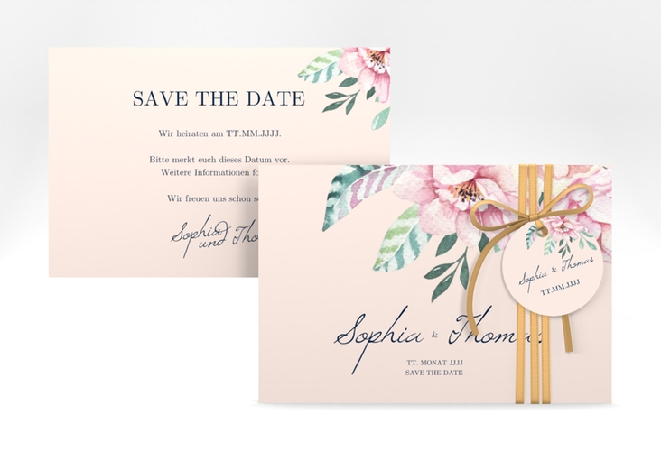 Save the Date-Karte Blooming A6 Karte quer rosa hochglanz