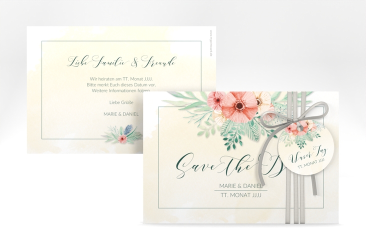 Save the Date-Karte Hochzeit Surfinia A6 Karte quer apricot
