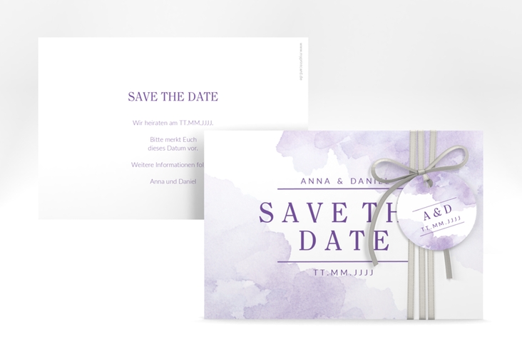 Save the Date-Karte Blush A6 Karte quer lila