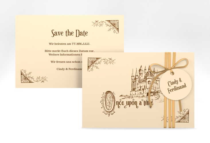 Save the Date-Karte Storybook A6 Karte quer mit Märchenschloss