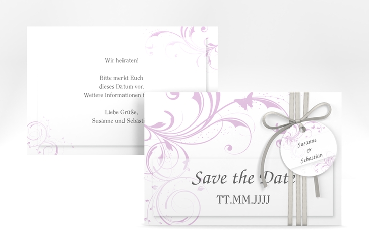Save the Date-Karte Hochzeit "Palma" A6 Karte quer flieder