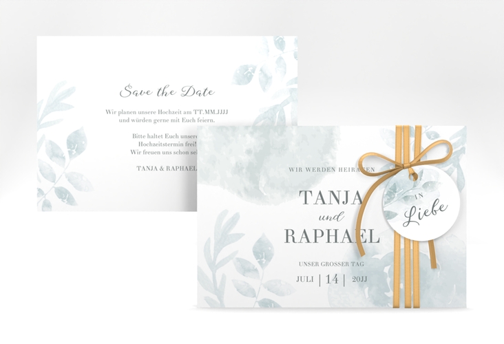 Save the Date-Karte Blätterdruck A6 Karte quer mint