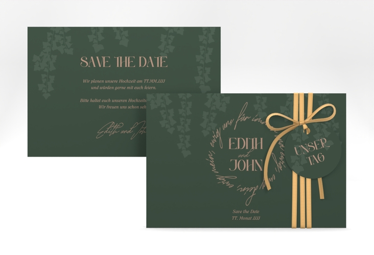 Save the Date-Karte Efeugrün A6 Karte quer im Fantasy-Elfen-Design mit Efeu