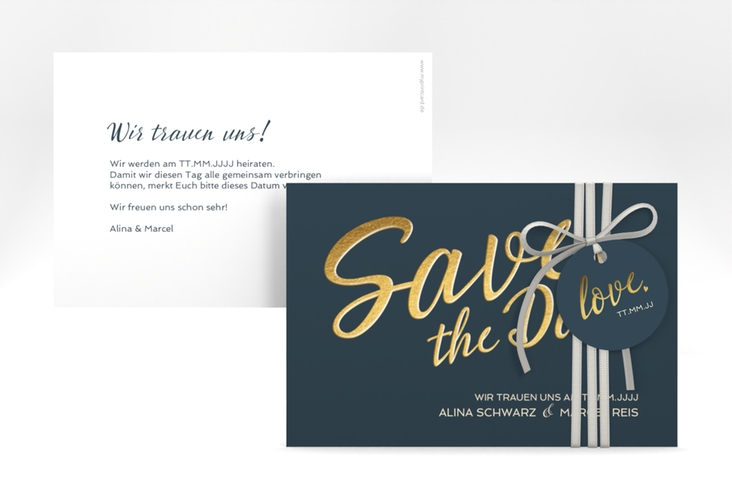 Save the Date-Karte Glam A6 Karte quer blau hochglanz
