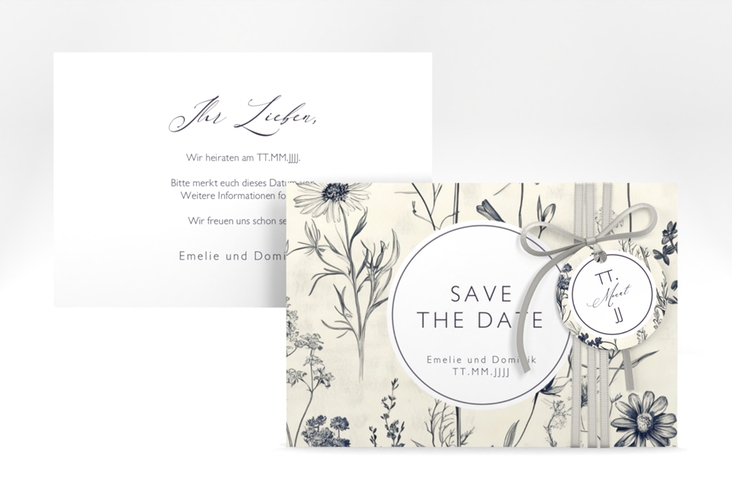 Save the Date-Karte Chinoiserie A6 Karte quer beige hochglanz