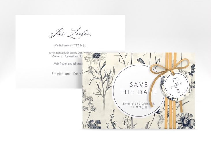 Save the Date-Karte Chinoiserie A6 Karte quer beige hochglanz