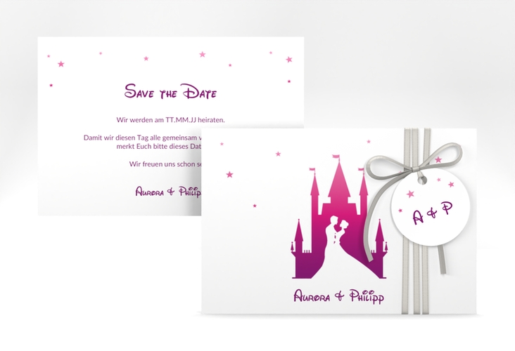 Save the Date-Karte Castle A6 Karte quer pink