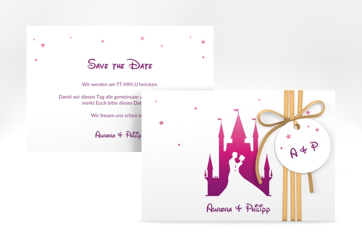 Save the Date-Karte Castle A6 Karte quer pink