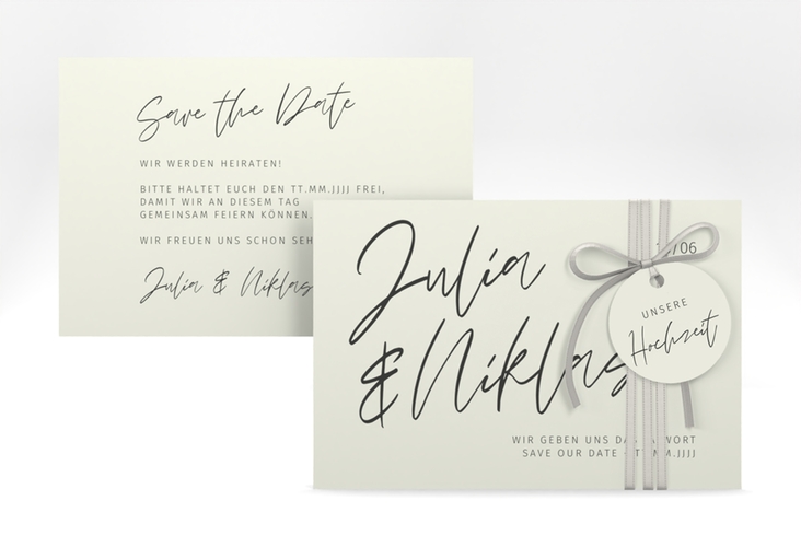 Save the Date-Karte Einfachheit A6 Karte quer mint hochglanz mit modernem Schriftzug