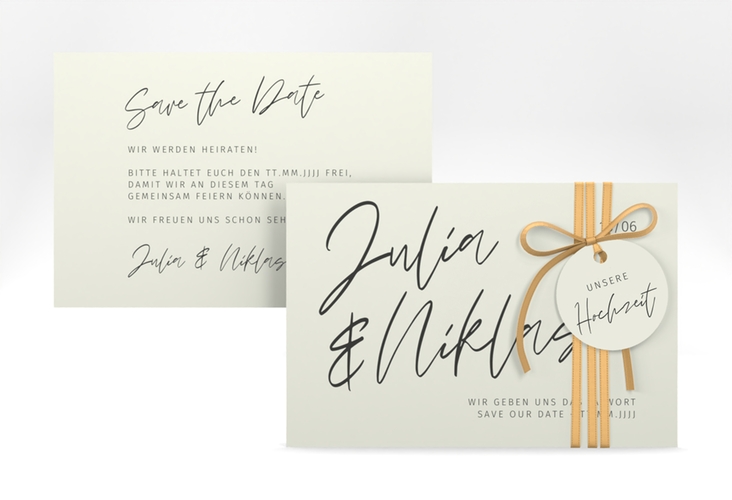 Save the Date-Karte Einfachheit A6 Karte quer mint hochglanz mit modernem Schriftzug