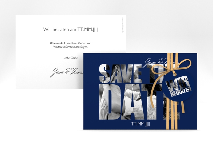 Save the Date-Karte Hochzeit Letters A6 Karte quer blau hochglanz