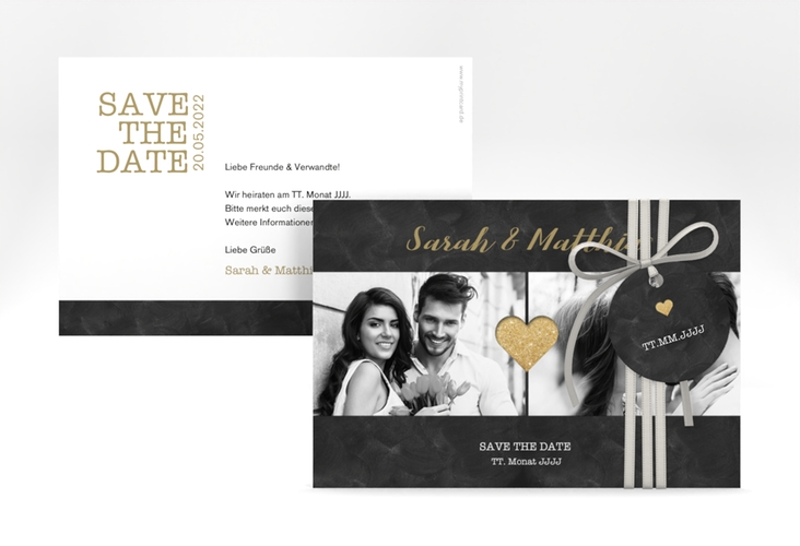 Save the Date-Karte Sparkly A6 Karte quer gold hochglanz