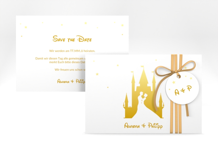 Save the Date-Karte Castle A6 Karte quer gold