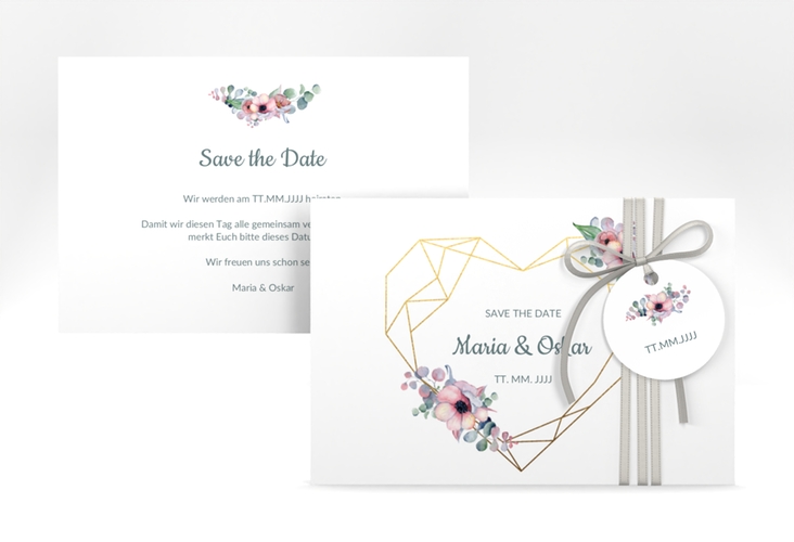 Save the Date-Karte Herzgold A6 Karte quer