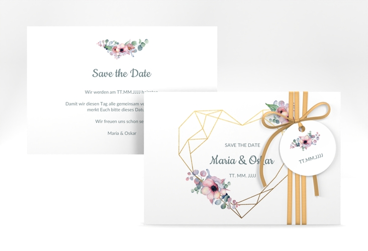 Save the Date-Karte Herzgold A6 Karte quer
