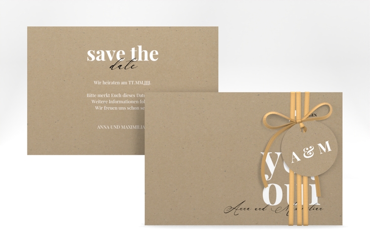 Save the Date-Karte Oui A6 Karte quer Kraftpapier hochglanz mit Ja-Wort in verschiedenen Sprachen